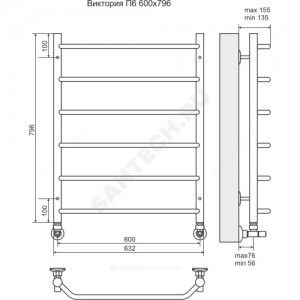Полотенцесушитель водяной нерж сталь Лесенка Ду 25 (1/2") ВР 259 Вт 600х796мм 6П нижнее подключение Виктория Терминус 4670030725141