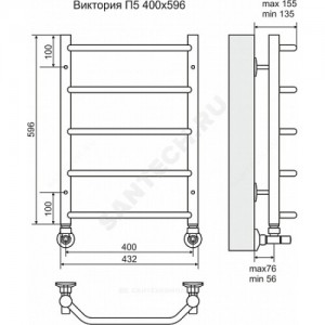 Полотенцесушитель водяной нерж сталь Лесенка Ду 25 (1/2") ВР 167 Вт 400х596мм 5П нижнее подключение Виктория Терминус 4670030725103