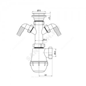 Сифон для умывальника/мойки бутылочный Ани Грот 1 1/2"x40 с 2-мя отводами (штуцерами) выпуск с нержавеющей решёткой D=70мм АНИ Пласт A1100