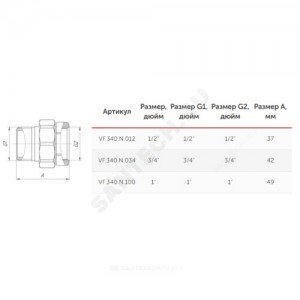 Соединитель латунь никель американка Ду 15 (1/2") прямой ВР/НР VALFEX VF.340.N.012