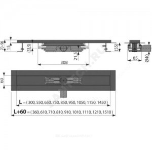 Лоток душевой с гидрозатвором Дн 40 без решетки 850х60 горизонтальный выпуск Alca Plast APZ101BLACK-850