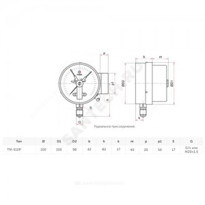 Манометр сигнализирующий ТМ-510Р.04 радиальный Дк100мм 0-2,5 МПа исполнение 4 М20х1,5 с электроконтактной приставкой Росма