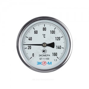 Термометр биметаллический осевой Дк100 L=100мм 160С БТ-1-100 ЭКОМЕРА