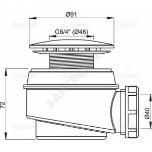 Сифон для поддона 1 1/2"x40 h=72мм слив крышка D=91мм Alca Plast A47CR-60