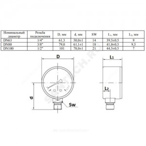 Манометр газовый F+R260 радиальный Дк63мм 0-60 мбар G1/4" Watts 10021605