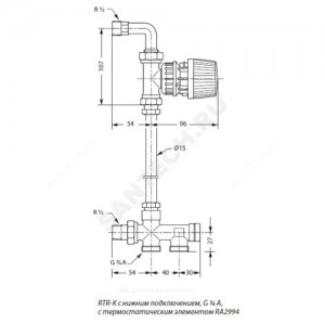 Клапан термостатический RTR-K для двухтр Ду 15 Ру10 с уплотнительной втулкой и отводом клипс RTR (RA) Danfoss 013G7039