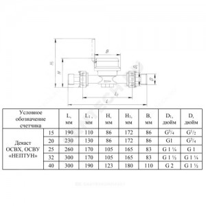 Счётчик х/в крыльчатый одноструйный Ду 15 Ру16 50С L=110мм резьба импульсный В/К класс C ОСВХ ДГ2 исполнение "Нептун" Декаст 76-15-05