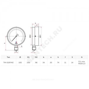 Манометр ТМ-510Р.00 (М2) радиальный Дк100мм 0-0,25 МПа G1/2" Росма 00000007644