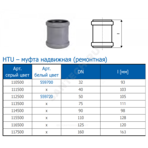 Муфта PP-H ремонтная серая HT HTU Дн 32 б/нап в/к Ostendorf 110500