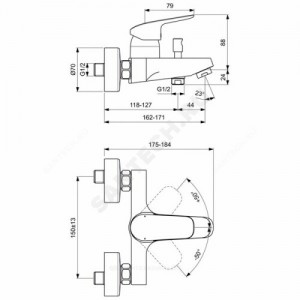 Смеситель для ванны с душем CERAFLEX одноручный Ideal Standard B1721AA