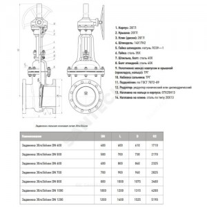 Задвижка клиновая сталь 30лс564нжХЛ Ду 1000 Ру25 фл с редуктором МЗТА