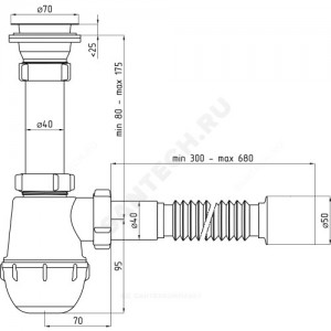 Сифон для умывальника/мойки бутылочный Ани Грот 1 1/2"x40 с гофрой 40х50 литой выпуск с нержавеющей решёткой D=70мм АНИ Пласт A0510