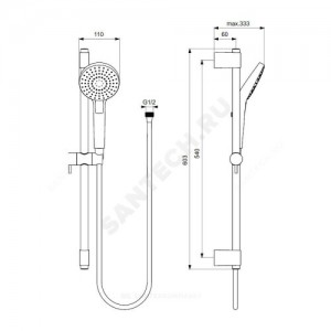 Гарнитур душевой серия IDEALRAIN EVO ROUND L3 штанга 600мм+шланг+лейка 3 режима струи Ideal Standard B2233AA