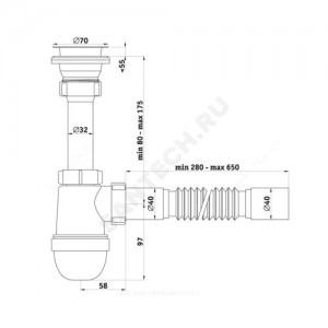 Сифон для кухонной мойки бутылочный Ани 1 1/2"x40 с гофрой 40х40 выпуск с нержавеющей решёткой D=70мм АНИ Пласт C0105