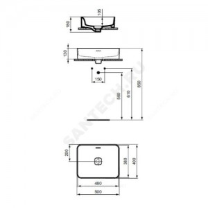 Умывальник мебельный STRADA II Vessel 50 без отверстия п/смес Ideal Standard T296501.