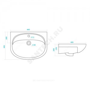 Умывальник мебельный Стелла 65 белый Santek 1.WH11.0.174 .