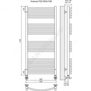 Полотенцесушитель водяной нерж сталь Лесенка Ду 25 (1/2") ВР 599 Вт 500х1196мм 22П нижнее подключение Классик Терминус 4620768886720