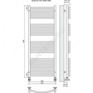 Полотенцесушитель водяной нерж сталь Лесенка Ду 25 (1/2") ВР 723 Вт 500х1386мм 27П нижнее подключение Классик Терминус 4620768886737
