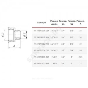 Переход латунь никель Ду 15х8 (1/2"х1/4") ВР/НР VALFEX VF.592.N.012.014