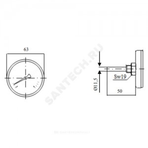 Термометр биметаллический осевой Дк63 L=50мм G1/2" 120С F+R801 Watts 10005800