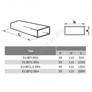 Воздуховод прямоугольный 55х110 L=1000мм ПВХ Эра 511ВП1