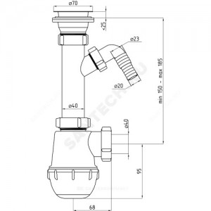 Сифон для умывальника/мойки бутылочный Ани Грот 1 1/2"x40 с отводом (штуцером) литой выпуск с нержавеющей решёткой D=70мм АНИ Пласт A2000